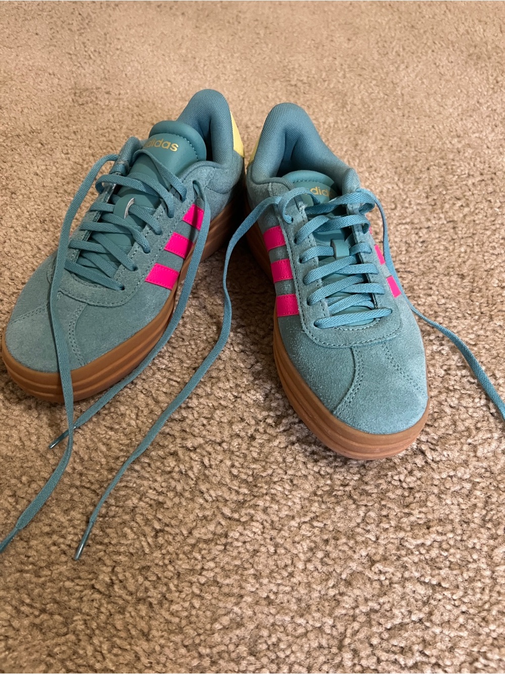 adidas VL Court Bold Teal & Hot Pink Platform Sneakers - Picture 3 of 7